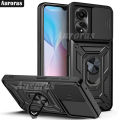 For OPPO A18 Phone case Ring Shell with Slide Armor Camshield Cover Camera Protection PC Ring Back Case for OPPO A18 4G Cover Casing HP. 