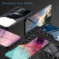 Biruiqu For Tecno Camon 40 Pro Starry Colorful Tempered Glass Back Soft Silicone Edge Case Cover. 