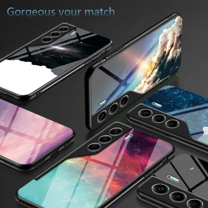 Biruiqu%20For%20Tecno%20Camon%2040%20Pro%20Starry%20Colorful%20Tempered%20Glass%20Back%20Soft%20Silicone%20Edge%20Case%20Cover%20-%20Image%204