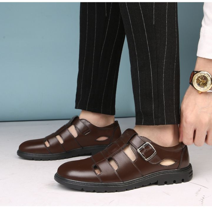 Mens%20Sandals%202019%20Casual%20Hollow%20Breathable%20Middle-aged%20Shoes%20Sandals%20Loafers%20Zapatos%20De%20Hombre%20Classic%20Leather%20Sandals%20-%20Image%206