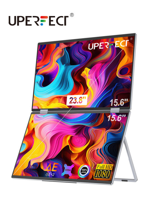 UPERFECT UStation Δ 15.6 Folding Monitor Dual Portable Display Bult-in Stand VESA OSD Menu Freely Adjust Screen For Laptop PC