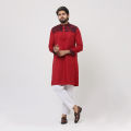 Chili Red and chest contrast Panjabi for men. 