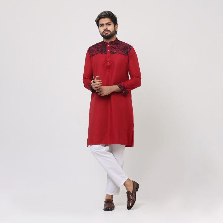 Chili%20Red%20and%20chest%20contrast%20Panjabi%20for%20men%20-%20Image%205