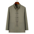 Spring and Autumn Ethnic Style Ancient Chinese Clothing Men's Tang Suit Men's Long-Sleeved Middle-Aged and Elderly Father Grandpa Cotton and Linen Suit60To70Years Old. 