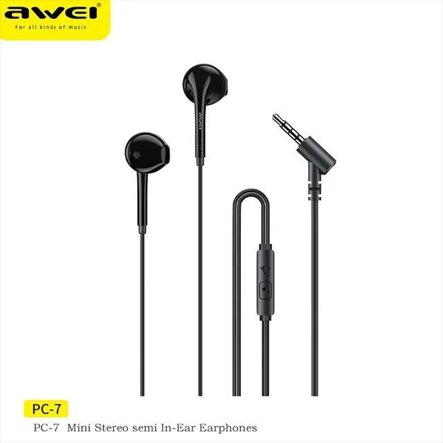 Awei PC-7 3.5mm Wired Earphones Stereo Bass Sound With Microphone Compatible With all kinds of Phone