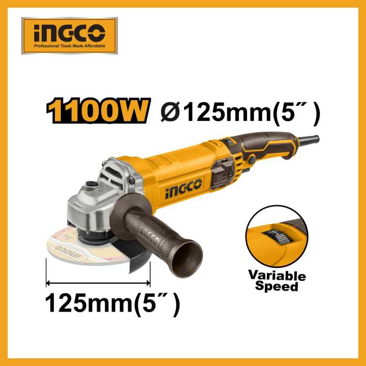 INGCO 5" 1100W Angle grinder With 1pcs auxiliary handle AG1100385