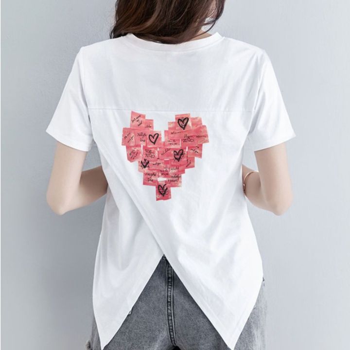 Short%20Sleeve%20T%20T-shirt%20Women's%20New%20Summer%20Korean%20Style%20Split%20Drawstring%20Irregular%20Versatile%20Split%20Loose%20Design%20Top%20ins%20-%20Image%205