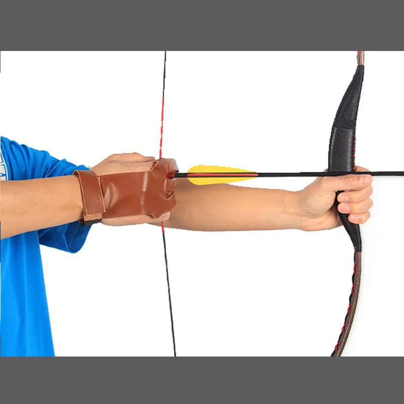 Archery Gloves Protective Fingers Hand Leather Black Guard Glove