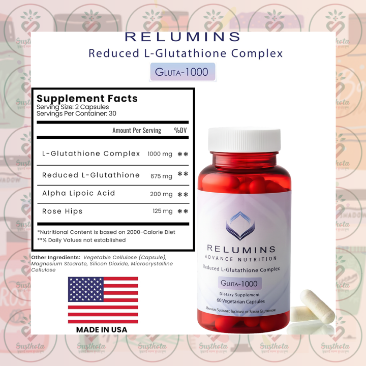 RELUMINS%20Reduced%20L-Glutathione%20Complex%20GLUTA-1000%20-%201000%20mg%20-%2060%20Vegetarian%20Capsules%20-%20with%20Alpha%20Lipoic%20Acid%20&%20Rose%20Hips%20-%20for%20Antioxidant%20Support%20&%20Skin%20Health%20-%20Image%203