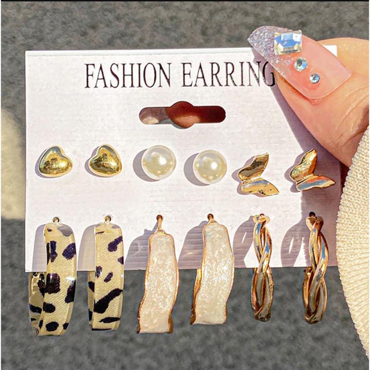 New Fashionable Trendy 6 Pairs = 12 Pcs Golden Butterfly Stud Earrings for Girls Simple Stylish New Collection 2023 - Pearl Dangle Drop Earrings for Girls Jewelry