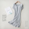 modal short sleeve long skirt pajamas with bra pads striped loose thin plus size home dress women's summer home.
