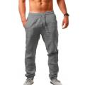 New Men's Cotton Linen Pants Male Summer Breathable Solid Color Linen Trousers Fitness Streetwear S-.