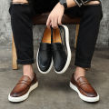 Men's Casual Shoes Embossed Leather Men Fashion British Style Penny Loafers Mens Slip-on Thick Sole Outdoor Flats BunnyGarden.