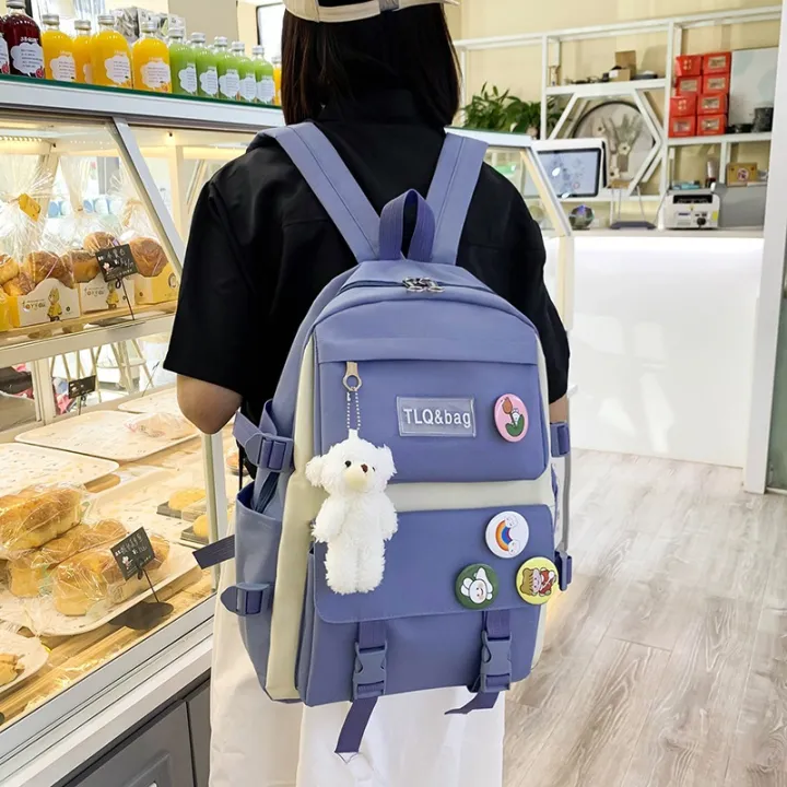 Women's%20Bag%20New%20Canvas%20Backpack%20Women's%20Korean%20Version%20Harajuku%20Large%20Capacity%20Four-Piece%20Set%20Middle%20School%20Backpack%20College%20Student%20School%20Bag%20-%20Image%202