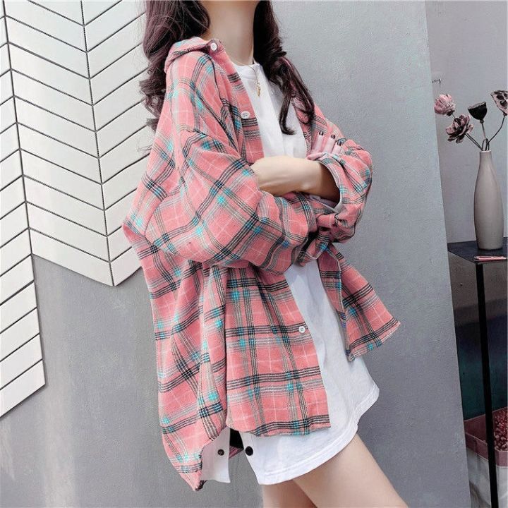 Plaid Shirt Women's Loose Long Sleeve New Versatile Casual Student Spring and Autumn Large Size Korean Style Shirt Coat Top Fashion