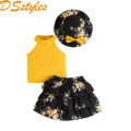 DSstyles Toddler Little Girl Summer Outfits 3-Piece Suit Sleeveless Top Mini Skirt Sun Hat Set Summer Baby Clothing Outfits. 