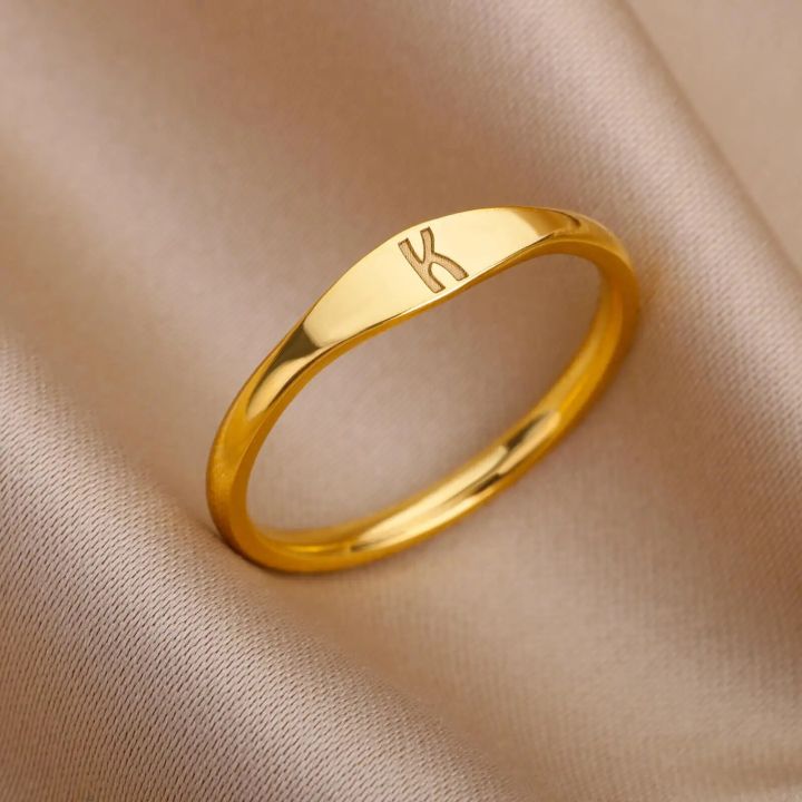 Initials Letter Rings for Women Stainless Steel Engraved Thin Ring 2023 Trend A-Z Alphabet Wedding Aesthetic Jewerly anillos