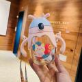 350ml Kids Straw Bottle with Gravity Ball Double Handle Drink Leaning Feeding Bottle Sippy Cup Cartoon Printed Water Bottle.