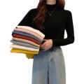 Candy Color Autumn and Winter Fashionable New Long Sleeve T T-shirt with Half Turtleneck Western Style All-Match Bottoming Shirt Women's Top.