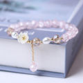 Fashion Korean White Flower Purple Beaded Bracelet for Women Charm Crystal Beads Elastic Adjustable Bracelet Friendship Jewelry. 