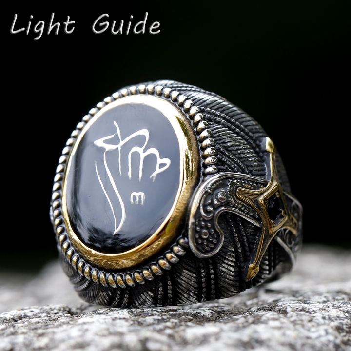 2023 New Unique Design 316L Stainless Steel Turkey Ring Turkish Signet Ring Zircon Stone Ethnic Style Jewelry