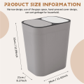 Trash Can Rectangle Plastic Push-Button Dual Compartment 12 Liter Recycling Waste Bin Garbage Can-Grey. 
