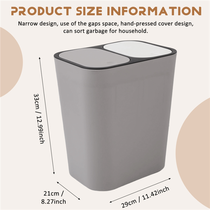 Trash%20Can%20Rectangle%20Plastic%20Push-Button%20Dual%20Compartment%2012%20Liter%20Recycling%20Waste%20Bin%20Garbage%20Can-Grey%20-%20Image%202