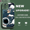 Jizetin for Redmi Note 10 / Note 10S Back Cover Cloud Astronaut Lambskin Texture PU Leather Back For Girls Boys Soft Phone Case. 