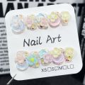 Handmade Cute Short Press on Nails Pink Kawaii Star Design Reusable Adhesive False Korean Gradient Fairy Y2k Nail Tips for Girls.