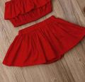 Kids Baby Girls Outfits Ruffle Off Shoulder Crop Tops + Bow-Knot Cotton Shorts Skirt Set 0-7.