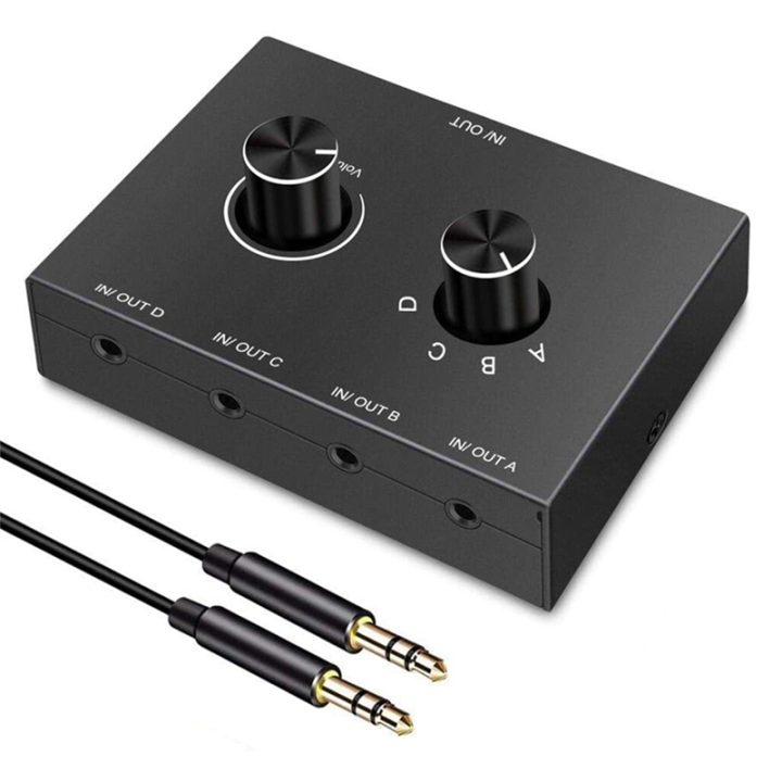 4 Way 3.5mm 4 in 1 Out Headphone Amplifier Audio Switcher Splitter Stereo Bi-Directional Audio Switch Splitter Box