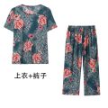 Mom Summer Clothes Ice Silk Two-Piece Suit Middle-Aged and Elderly Women's Clothing Stylish Trendy Top Middle-Aged Women Summer Grandma's Suit.