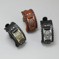 Punk Black Wide Bracelet for Men Nordic Viking Designer Gothic Bracelet Men's Leather Adjustable Wristband Jewelry. 