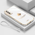 COROGI for Vivo Y12A Back Cover with Lanyard Fashion Shiny Plating Maple Leaf Design Camera Lens Protection Square Edge Soft Silicone Protective Phone Case.