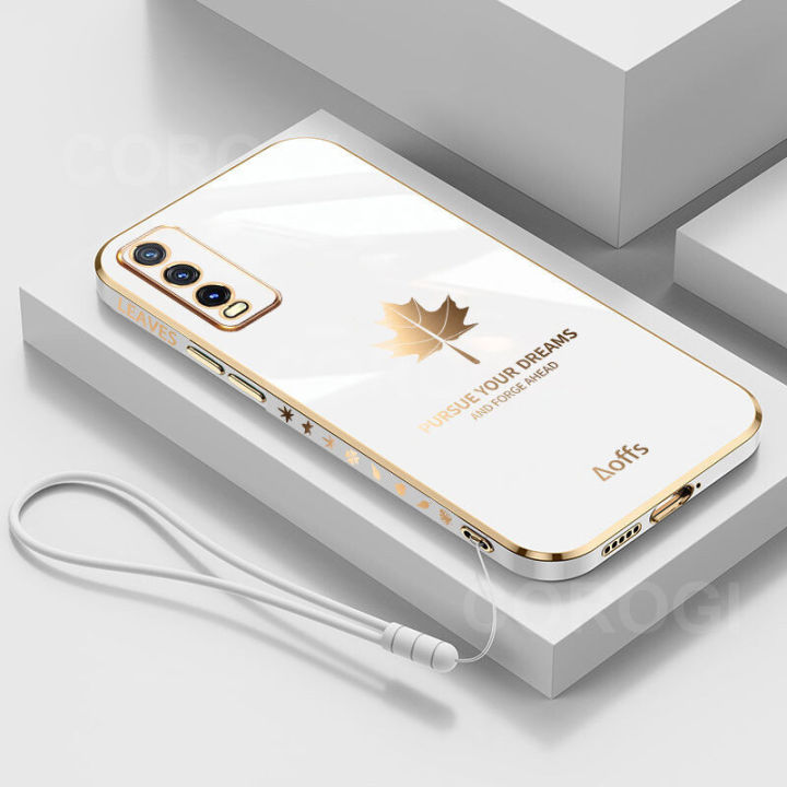 COROGI%20for%20Vivo%20Y12A%20Back%20Cover%20with%20Lanyard%20Fashion%20Shiny%20Plating%20Maple%20Leaf%20Design%20Camera%20Lens%20Protection%20Square%20Edge%20Soft%20Silicone%20Protective%20Phone%20Case%20-%20Image%202