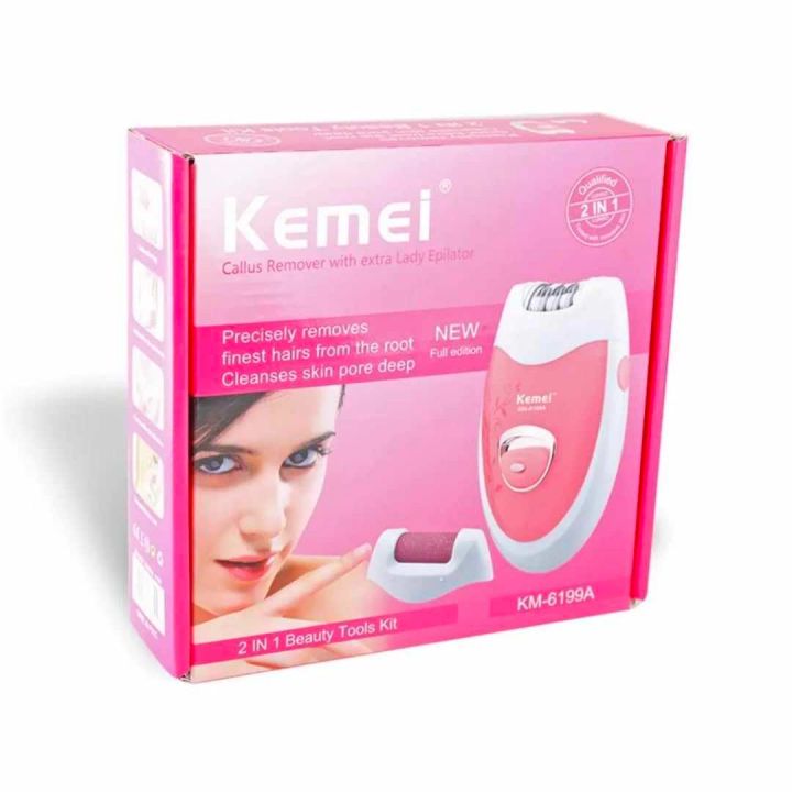 Kemei KM - 6199A 2 in 1 Electric Epilator Callus Skin Remover Cordless Portable Hair Remover Rechargeable Defeatherer