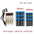 Rechargeable Battery 1.5V AA 3600Mah 1.5V AAA 3200Mah Alkaline with Charger for Computer Clock Radio Video Game Digital Camera.