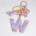A To Z Purple Heart Filled Letter Keychain Women Wallet Charms 26 Initials Alphabet Butterfly Tassel Pendant Key Rings Accessory. 