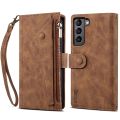 xprmy for Samsung Galaxy S22 Plus 5G Vintage Leather Cover Flip Wallet Case Card Slots Zipper Pocket Handbag with Hand Strap. 