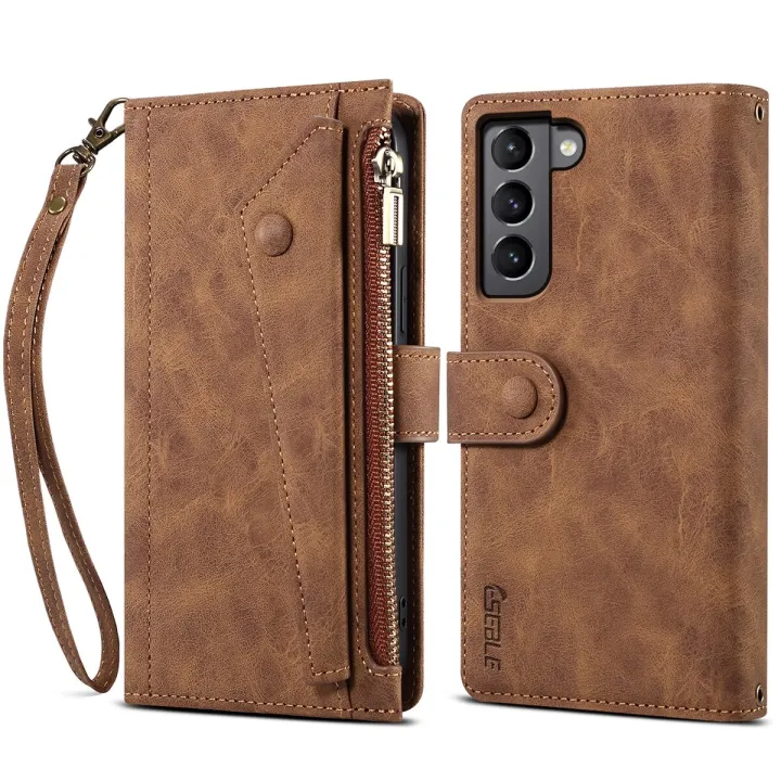 xprmy%20for%20Samsung%20Galaxy%20S22%20Plus%205G%20Vintage%20Leather%20Cover%20Flip%20Wallet%20Case%20Card%20Slots%20Zipper%20Pocket%20Handbag%20with%20Hand%20Strap%20-%20Image%204
