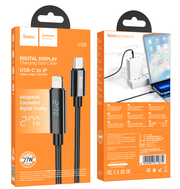 Hoco%20U125%20Benefit%20Type-C%20to%20Lightning%2027W%20Fast%20Charging%20Data%20Cable%20With%20Display%20-%20Image%204