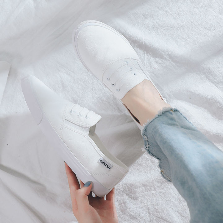 Feiyao canvas shoes women's Korean version of the versatile little white shoes one kick white shoes summer shoes couple casual cloth shoes L237