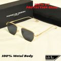 New Men Fashionable Black Sunglasses Premium Quality Full Metal Body Square Golden Frame Black Glass  For Party Travel Driving Eyewear Sunglasses For Men  New Classic Supper Shape Design Fashion Glasses Uv Protection Glass. 
