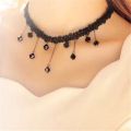 Trendy Korean Black Flower Rhinestone Choker Necklaces for Girls Simple Stylish - Fashionable Velvet Choker Jewelry Accessories Lace Hand-Knit Necklace for Women New Collection. 