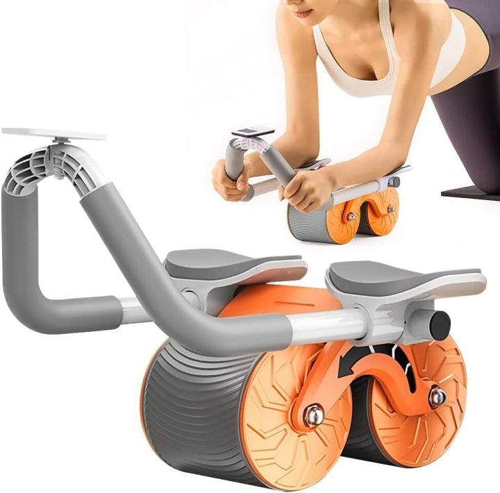 Abdominal Roller Ab Wheel Roller Automatic Rebound Ab Roller Wheel Abdominal Exercises Abdominal Exercise Equipment with Knee Pad Elbow Support Phone Holder for Home Gym Strength Workouts