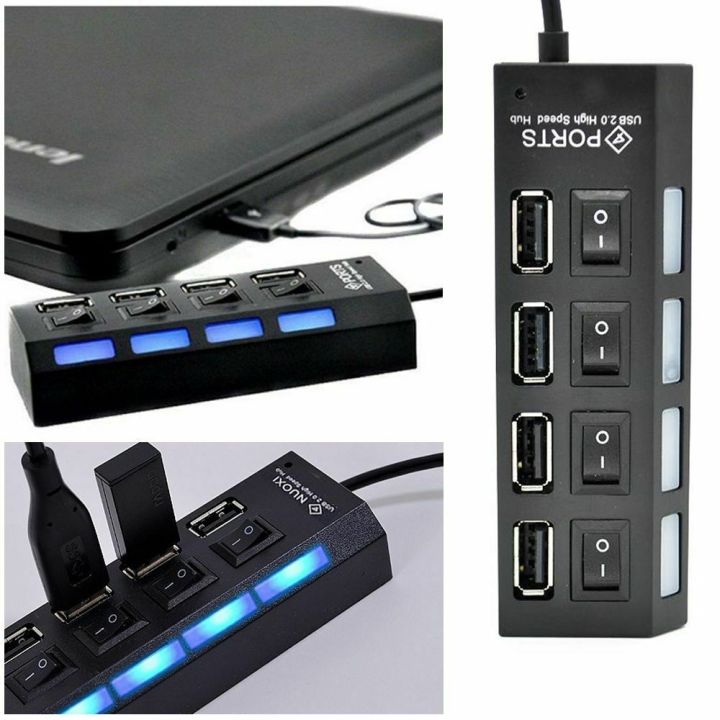 4 USB Ports 2.0 Socket Multi HUB Power Charger Splitter Adapter For PC Laptop