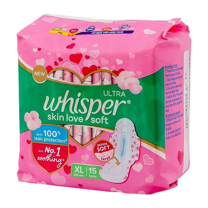 Whisper Ultra Softs Air Fresh Sanitary Pads for Women, XL 15 Napkins