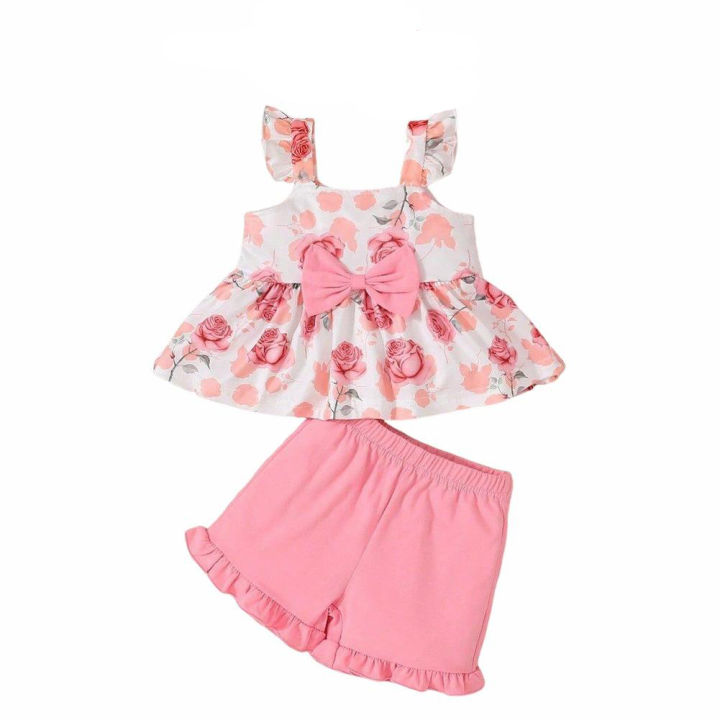 GC%20Toddler%20Girls%202%20Pcs%20Lettuce%20Trim%20Shorts%20Set%20Ruffled%20Sleeve%20Square%20Neck%20Bowknot%20Tank%20Top%20Elastic%20Waistband%20Shorts%20Outfit%20-%20Image%202