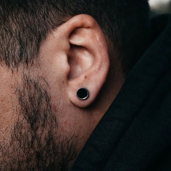 Dambel Black Stone Earrings for Men and Boys