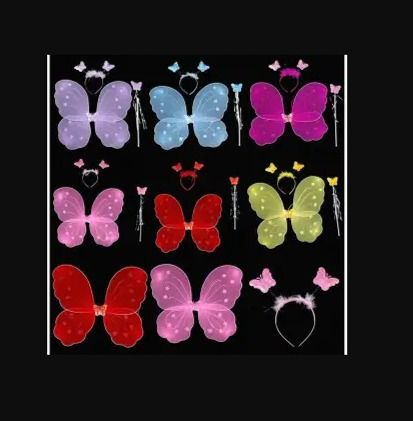 Butterfly Wings Girl's Fairy Princess Glitter Butterfly Party Costume Wings Wand Headband
